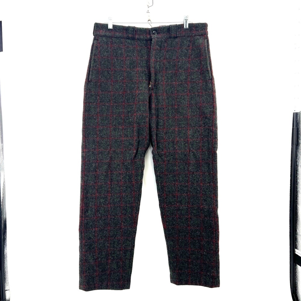 VINTAGE JOHNSON WOOLEN GRAY STRIPED HEAVY WOOL PANTS Sz 37 X 31.5 Thick